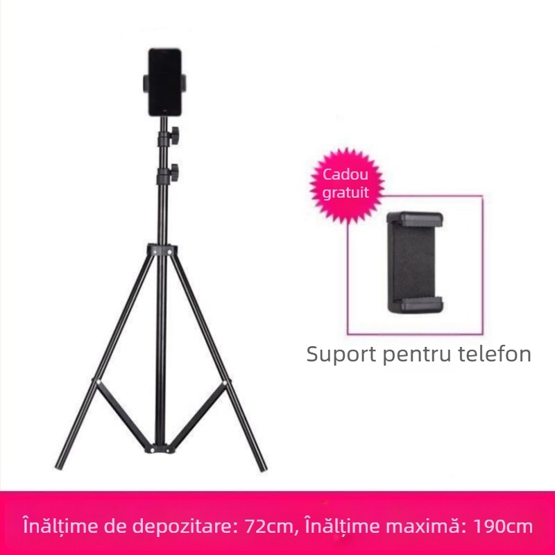 Suport pentru telefon mobil și trepied pentru live streaming, universal pentru fotografiere, de birou sau în picioare, telescopic, din oțel inoxidabil