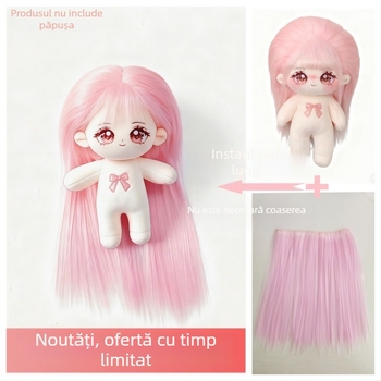Perucă pentru păpuă, 20 cm, din fibre rezistente la temperatură, păr drept, cu clips pentru prindere, multicoloră, detașabilă, stil nou
