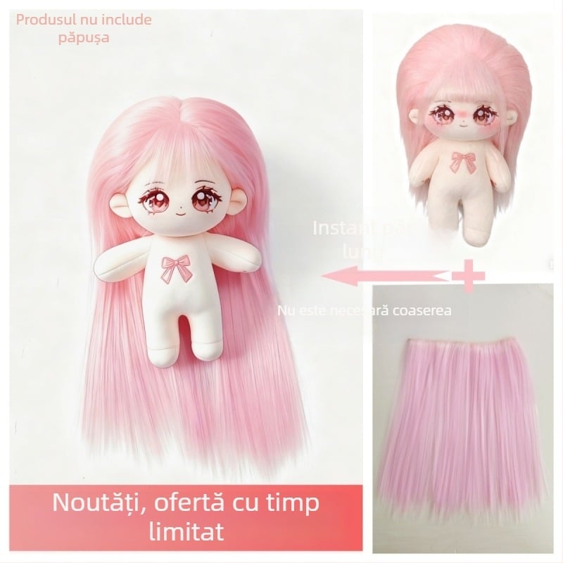 Perucă pentru păpuă, 20 cm, din fibre rezistente la temperatură, păr drept, cu clips pentru prindere, multicoloră, detașabilă, stil nou