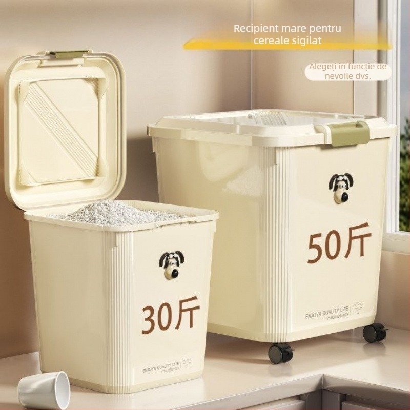 Galeata de depozitare a hranei pentru pisici și câini, sigilată, polipropilenă, pentru uz casnic