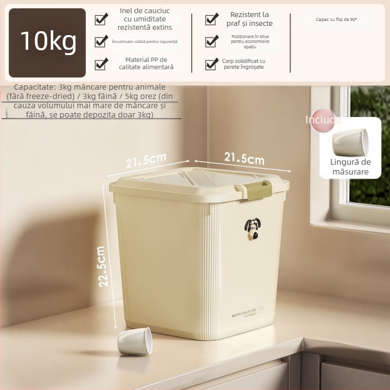 Galeata de depozitare a hranei pentru pisici și câini, sigilată, polipropilenă, pentru uz casnic