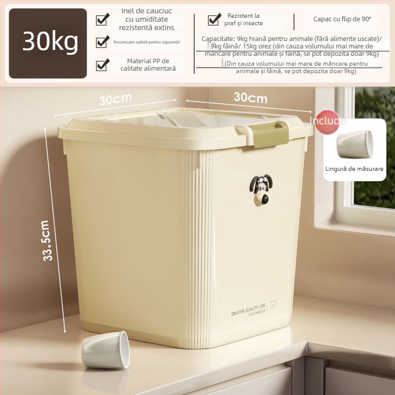 Galeata de depozitare a hranei pentru pisici și câini, sigilată, polipropilenă, pentru uz casnic