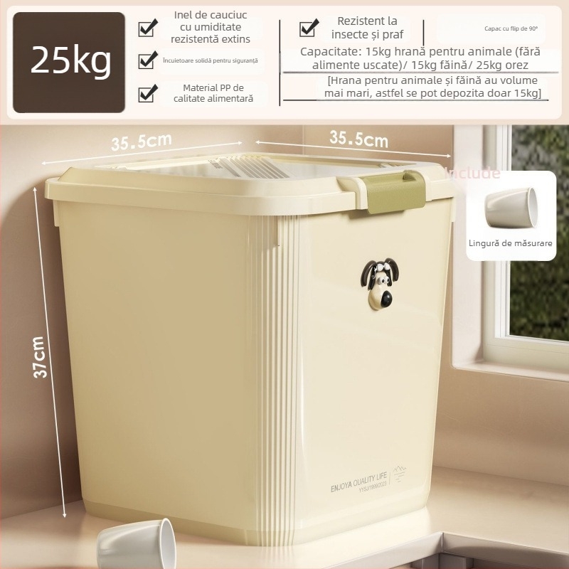 Galeata de depozitare a hranei pentru pisici și câini, sigilată, polipropilenă, pentru uz casnic
