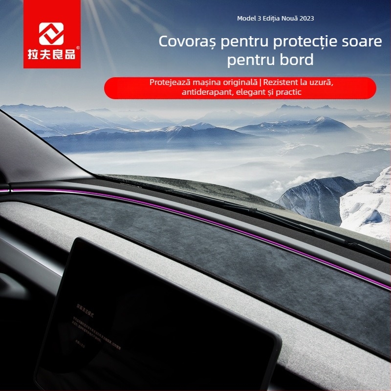 Covor din catifea pentru panoul de instrumente Tesla Model 3/Y și consola centrală – protecție solară și izolație termică, pentru toate anotimpurile