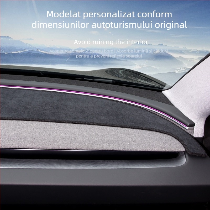 Covor din catifea pentru panoul de instrumente Tesla Model 3/Y și consola centrală – protecție solară și izolație termică, pentru toate anotimpurile