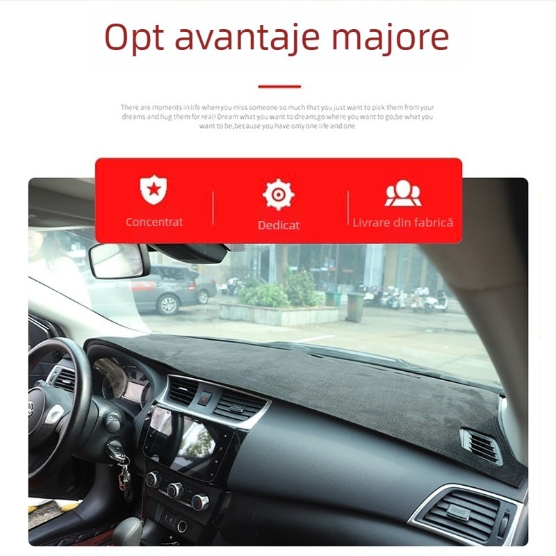 Covor de bord din velur, izolație termică și anti-reflexie, rezistent la temperaturi înalte, protecție împotriva luminii, bază antiderapantă din silicon, protecție împotriva prafului, pentru toate anotimpurile