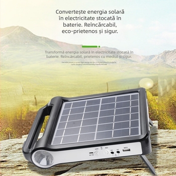 Lampa de urgență alimentată cu energie solară, cu dublă utilizare — lanternă și lampă de camping, corp din aluminiu, LED, modelul 038, Jiuyang