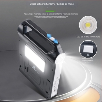 Lampa de urgență alimentată cu energie solară, cu dublă utilizare — lanternă și lampă de camping, corp din aluminiu, LED, modelul 038, Jiuyang