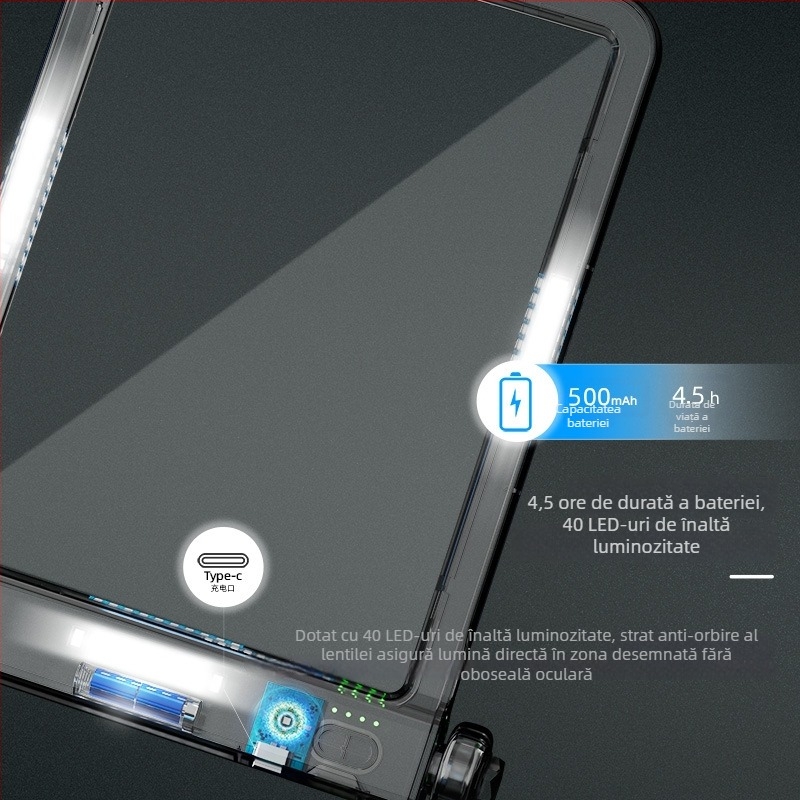 Lentilă de mărire 5x cu iluminare - portabilă în mână, pe masă sau la gât - lampă de citit pentru persoane în vârstă; CRI 80–89, baterie Li-ion încorporată, LED 1-10W