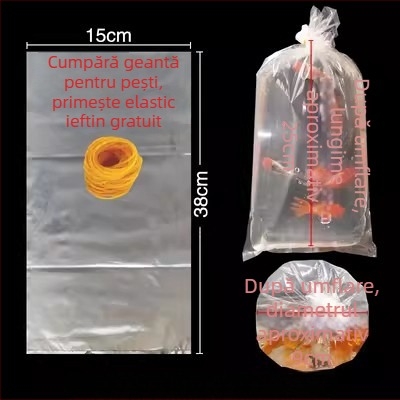 Pungă de ambalare pentru pești ornamentali vii, destinată transportului, cu bază plată pătrată la patru colțuri și plastic îngroșat