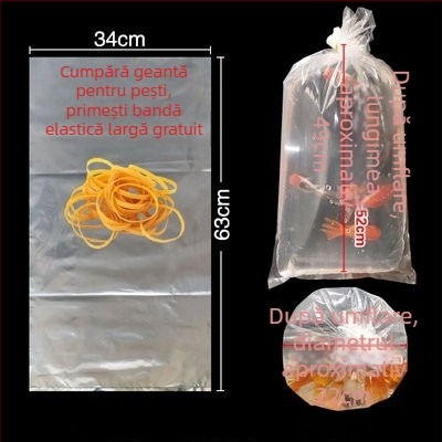 Pungă de ambalare pentru pești ornamentali vii, destinată transportului, cu bază plată pătrată la patru colțuri și plastic îngroșat