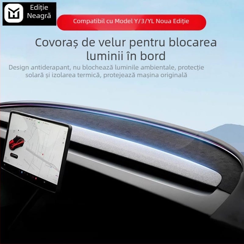 Tesla Model 3/Y Ediție Restilizată: Pad anti-strălucire pentru panoul de instrumente, blană artificială, umbrelă pentru consola centrală, utilizare pe toate sezoanele