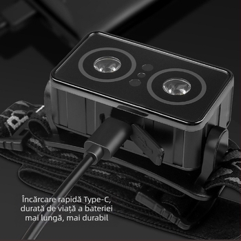 Lampă frontală USB reîncărcabilă cu LED XTE, 20W, rază 50–100 m