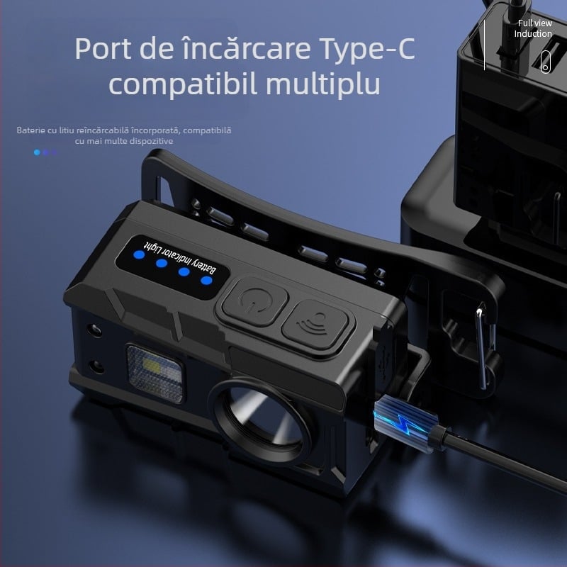 Frontala cu senzor LED 5W, baterie încorporată de 800 mAh, reîncărcabilă, rază de până la 100–200 m