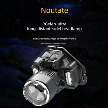Lampă frontală LED, 5W, baterie încorporată reîncărcabilă de 3000mAh, încărcător inclus, rază fascicul 100–200 m