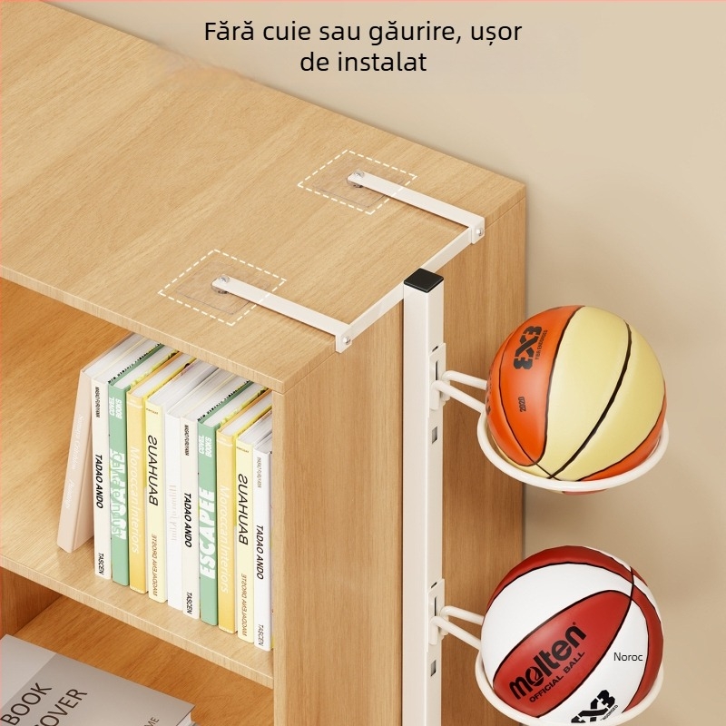 Raft de perete pentru mingi, montat fără găuri, lângă dulap – suport multi-etajat pentru baschet, volei și fotbal (Material: fier forjat; Brand: Qin qi; Greutate: 1; Categorie: raft pentru mingi)