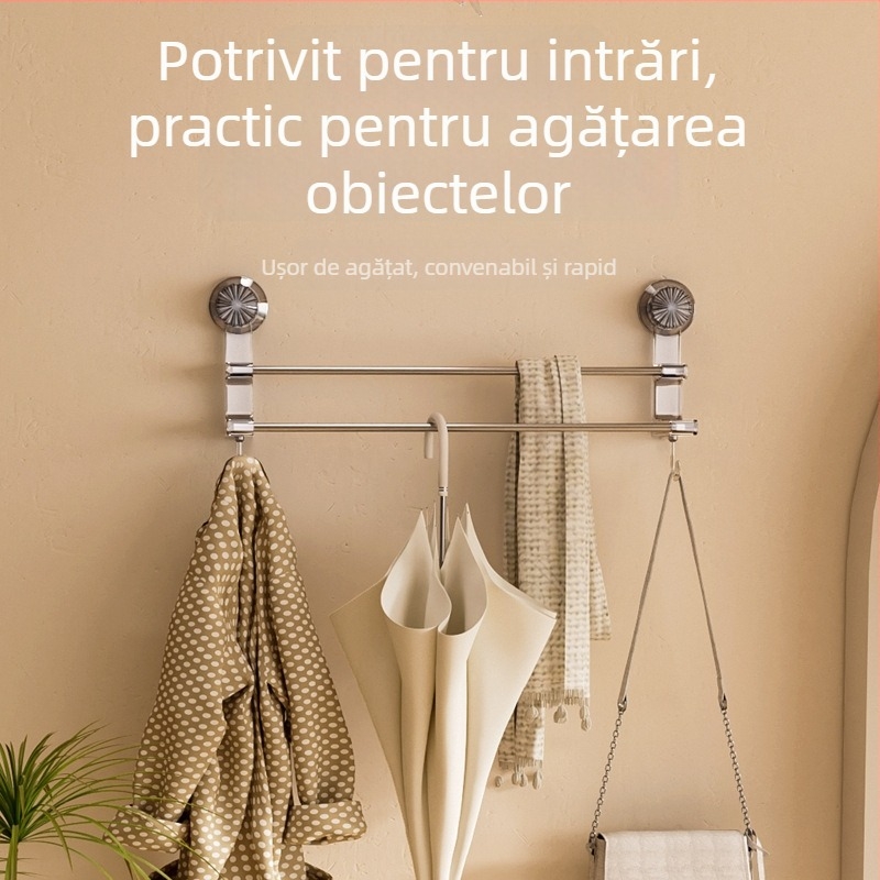 Suport pentru prosoape cu două bare și ventuză – spațiu de depozitare pentru baie cu cârlige; dual pentru prosoape uscate și ude; materiale: plastic și oțel inoxidabil; 60 buc./cutie.