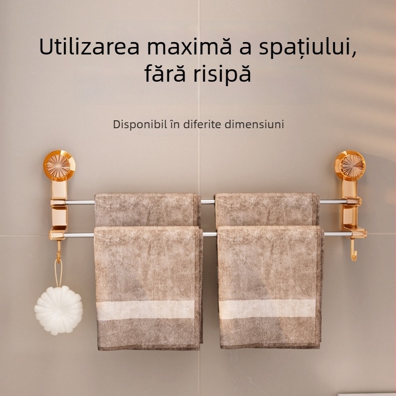 Suport pentru prosoape cu două bare și ventuză – spațiu de depozitare pentru baie cu cârlige; dual pentru prosoape uscate și ude; materiale: plastic și oțel inoxidabil; 60 buc./cutie.