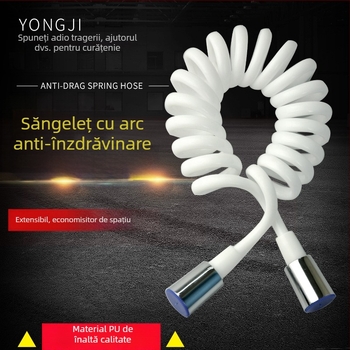 Furtun de duș din PU cu cap de cupru și arc, conectare la robinet, anti-încurcare, design telescopic, modelul 3225, potrivit pentru toaletă, bucătărie și duș