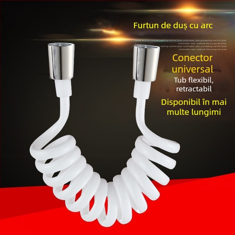 Furtun de duș din PU cu cap de cupru și arc, conectare la robinet, anti-încurcare, design telescopic, modelul 3225, potrivit pentru toaletă, bucătărie și duș