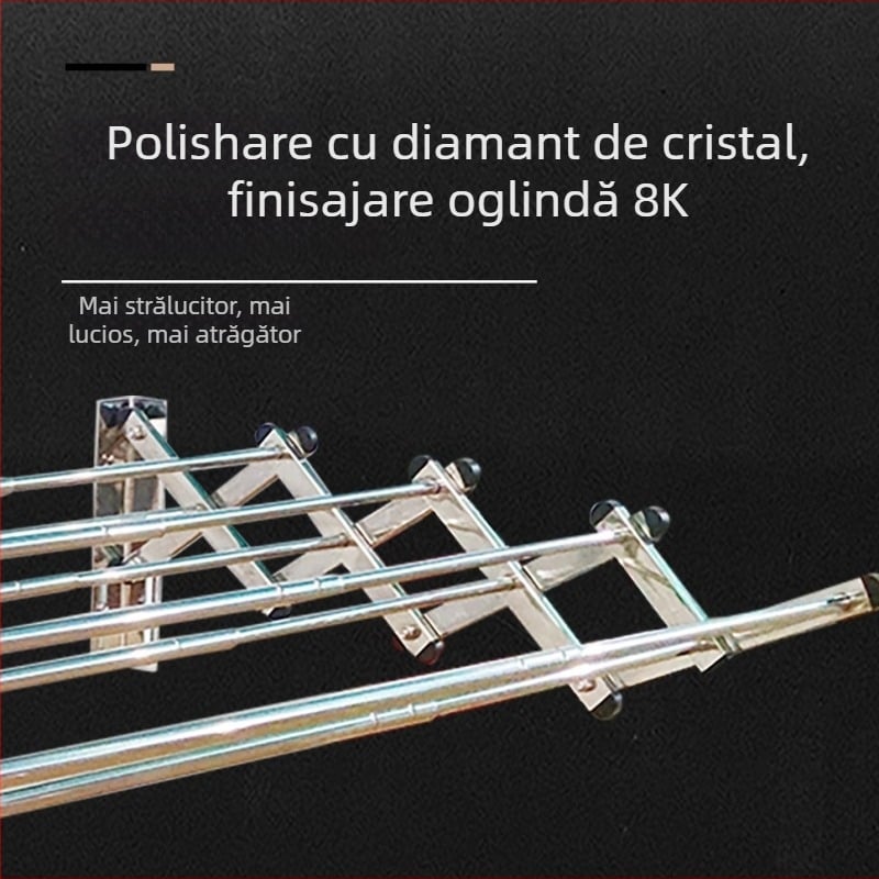 Uscător de haine montat pe perete, telescopic, din oțel inoxidabil și aliaj de aluminiu, pliabil