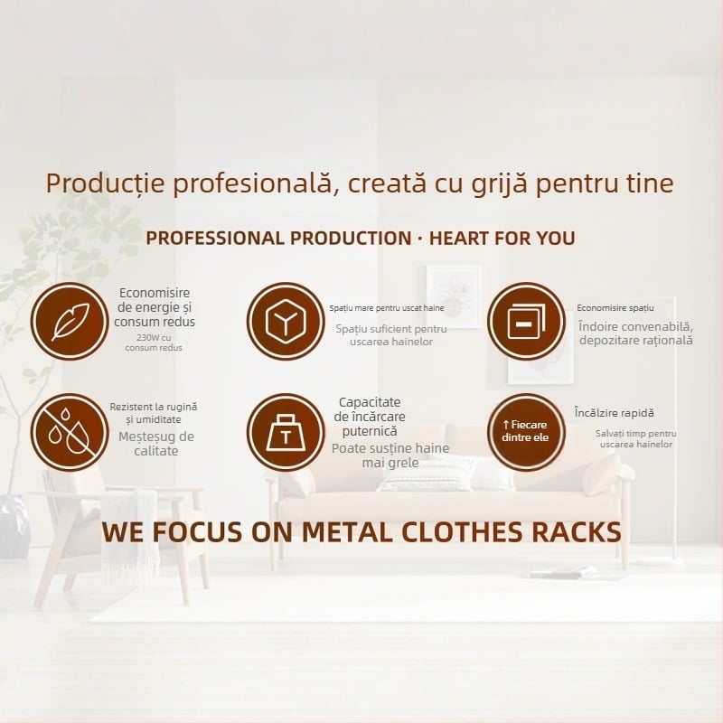 Uscător de haine montat pe perete, telescopic, din oțel inoxidabil și aliaj de aluminiu, pliabil