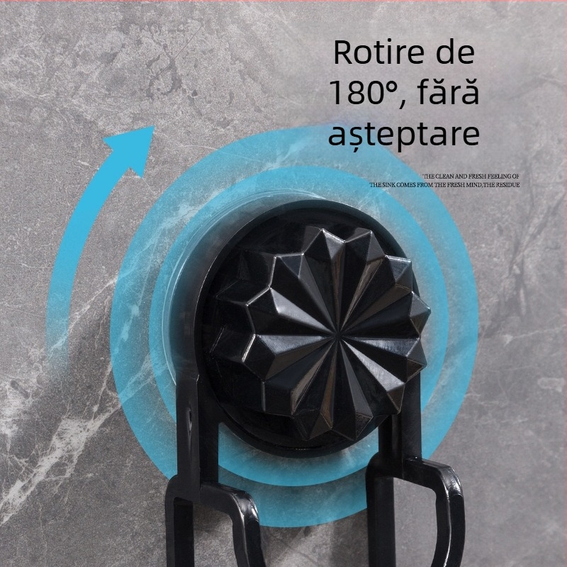 Cârlig cu ventuză pentru chiuveta de baie — plastic, încărcare 3 kg, 1 etajeră, montaj pe perete