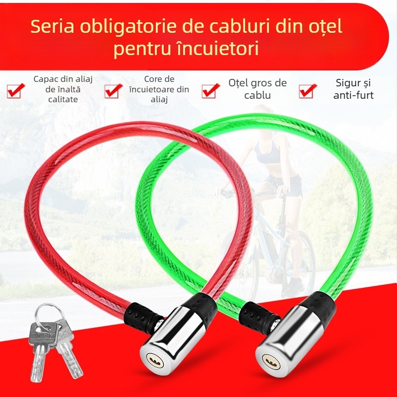 Lacăt pentru bicicletă cu cablu din oțel, pentru biciclete și vehicule electrice, aproximativ 100 g, stil modern minimalist