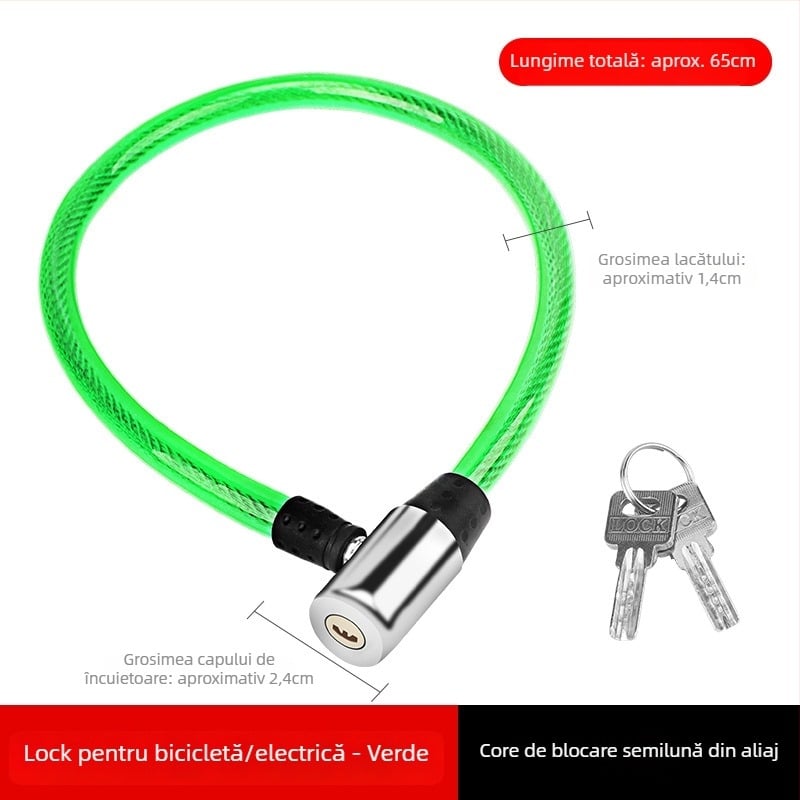 Lacăt pentru bicicletă cu cablu din oțel, pentru biciclete și vehicule electrice, aproximativ 100 g, stil modern minimalist