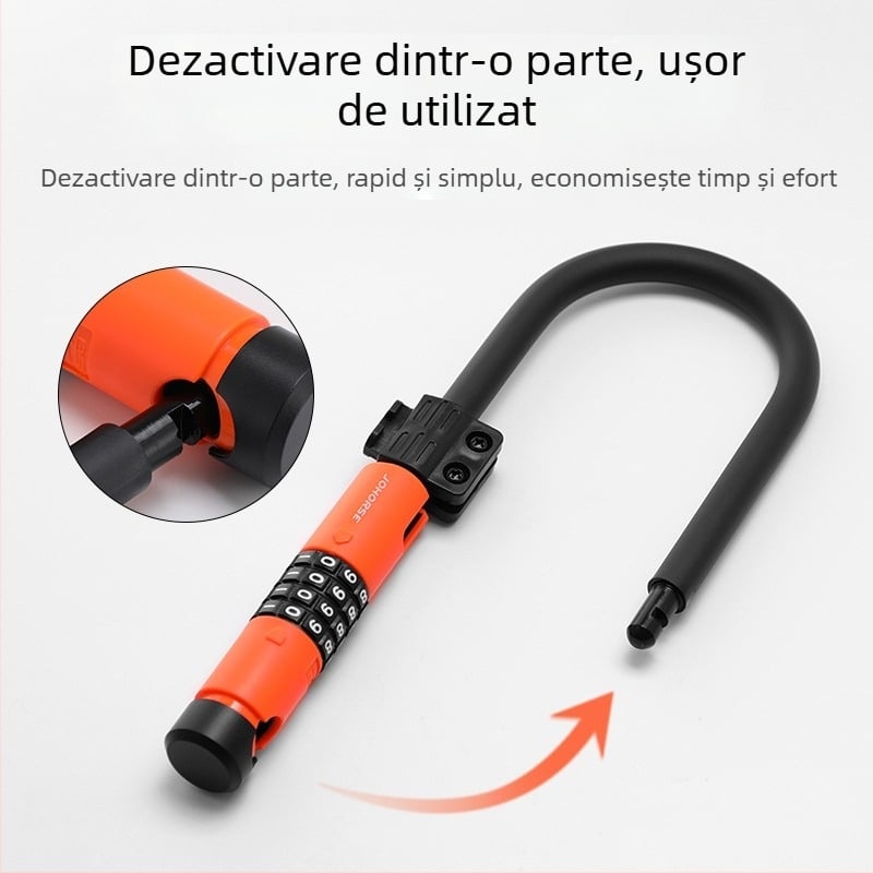 Lacăt tip U pentru bicicletă și scuter electric, impermeabil, cu tijă din oțel și nucleu din aliaj de zinc, model CB11076, stil modern minimalist
