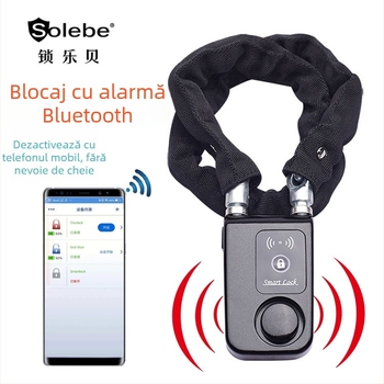 Lacăt cu lanț Bluetooth, fără cheie, pentru biciclete electrice și motociclete — construcție din plastic, oțel mangan și oțel inoxidabil; alarmă Bluetooth