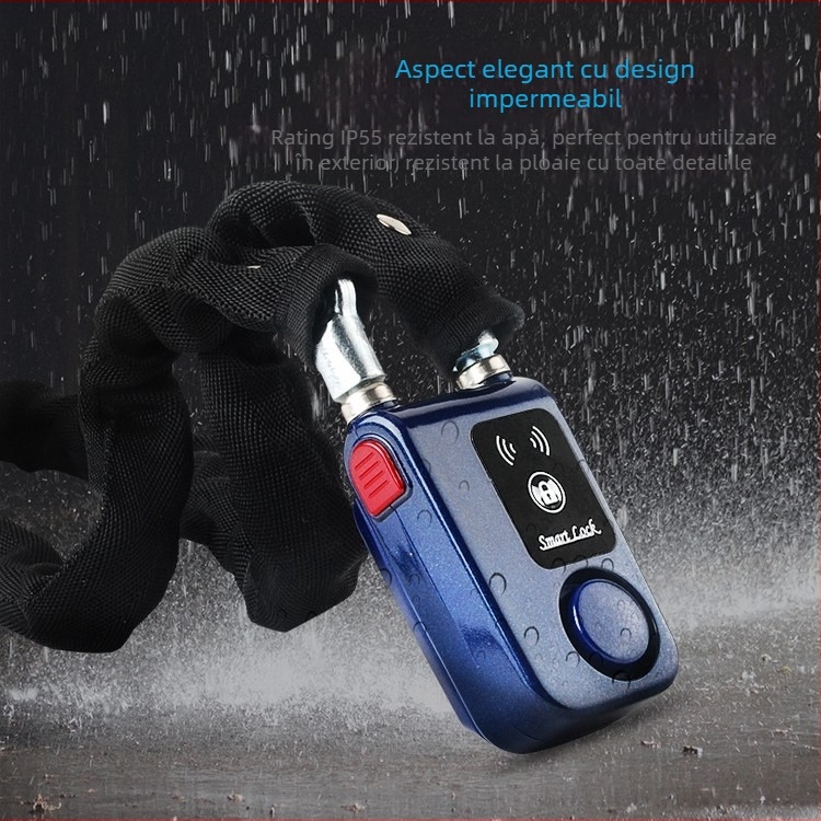 Lacăt cu lanț Bluetooth, fără cheie, pentru biciclete electrice și motociclete — construcție din plastic, oțel mangan și oțel inoxidabil; alarmă Bluetooth