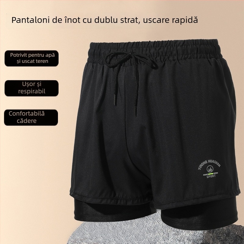 Slipuri de înot pentru bărbați, uscare rapidă, dublu strat, design anti-jenă, 70-80% poliester, 140 g/m²