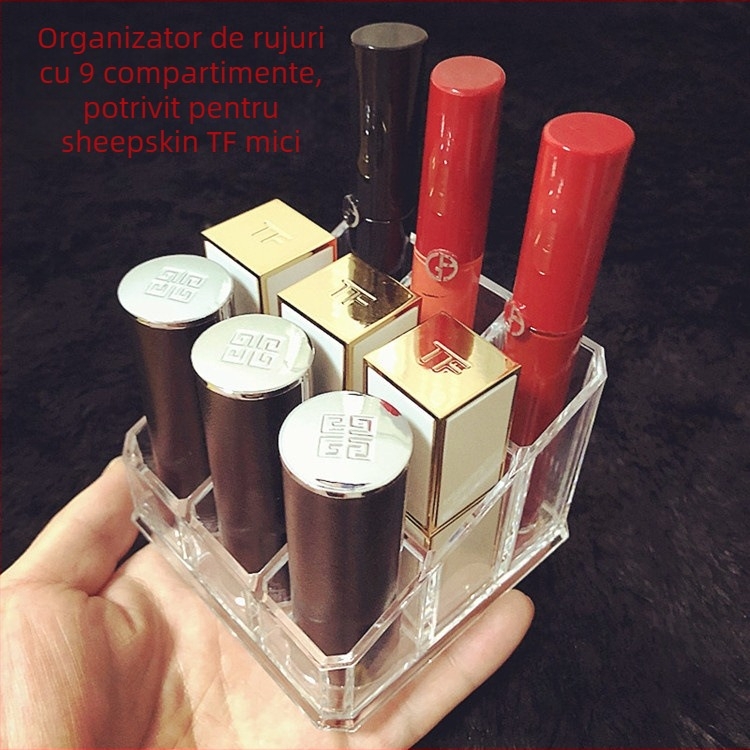 Suport transparent pentru ruj cu grilaj — organizator de makeup pentru birou, raft de stocare luciu de buze, strat unic