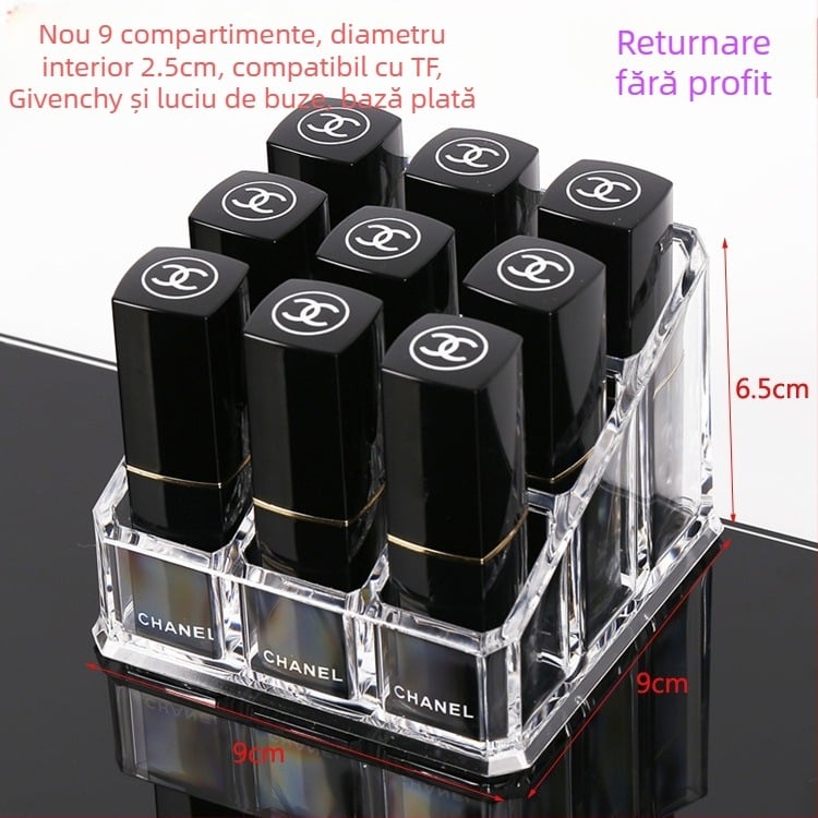 Suport transparent pentru ruj cu grilaj — organizator de makeup pentru birou, raft de stocare luciu de buze, strat unic