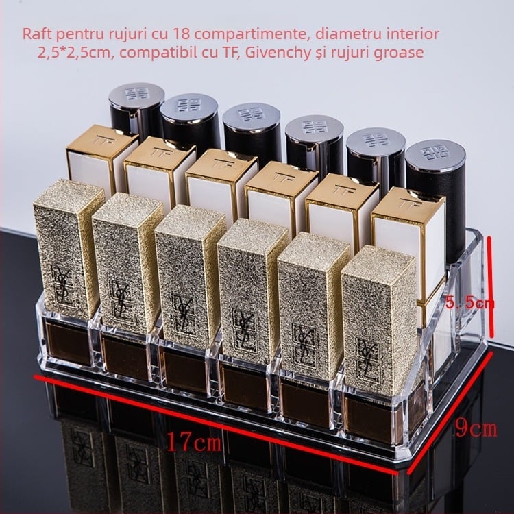 Suport transparent pentru ruj cu grilaj — organizator de makeup pentru birou, raft de stocare luciu de buze, strat unic