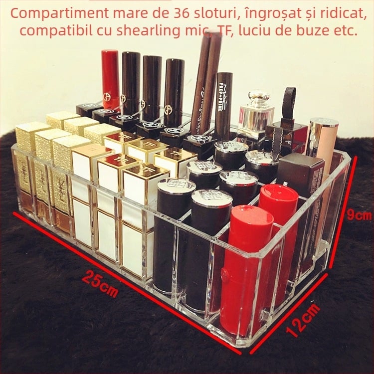 Suport transparent pentru ruj cu grilaj — organizator de makeup pentru birou, raft de stocare luciu de buze, strat unic