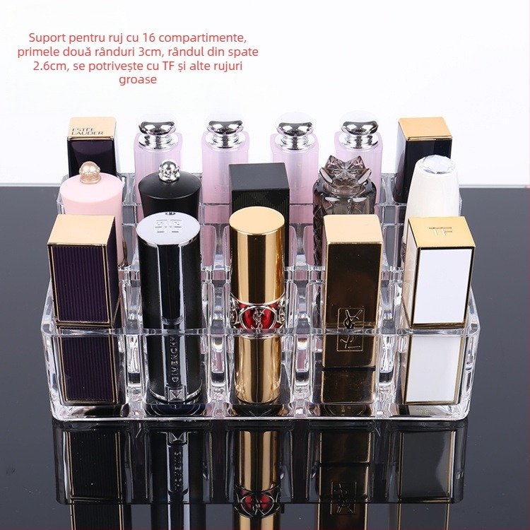 Suport transparent pentru ruj cu grilaj — organizator de makeup pentru birou, raft de stocare luciu de buze, strat unic