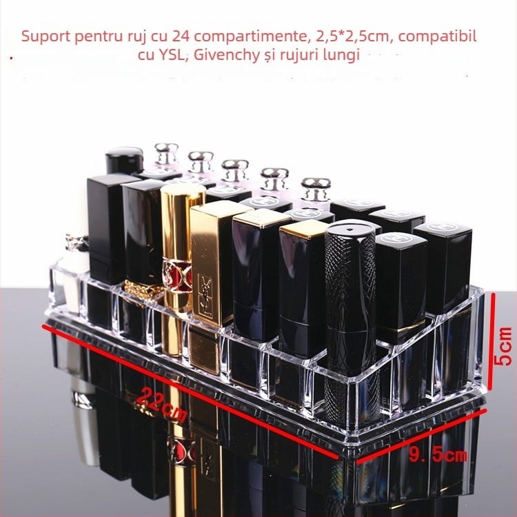 Suport transparent pentru ruj cu grilaj — organizator de makeup pentru birou, raft de stocare luciu de buze, strat unic
