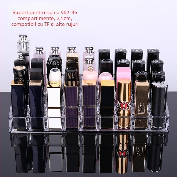 Suport transparent pentru ruj cu grilaj — organizator de makeup pentru birou, raft de stocare luciu de buze, strat unic