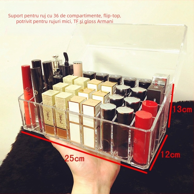 Suport transparent pentru ruj cu grilaj — organizator de makeup pentru birou, raft de stocare luciu de buze, strat unic