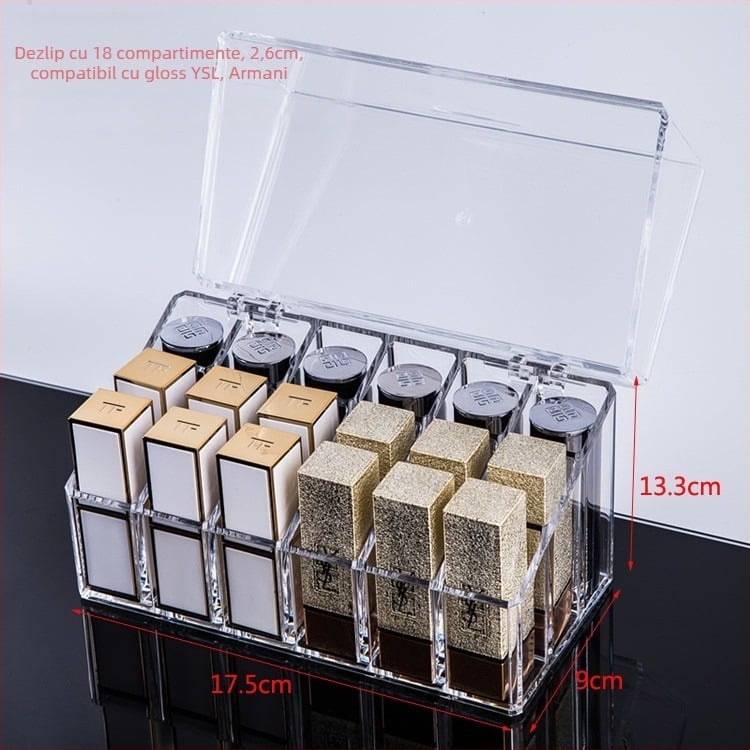 Suport transparent pentru ruj cu grilaj — organizator de makeup pentru birou, raft de stocare luciu de buze, strat unic