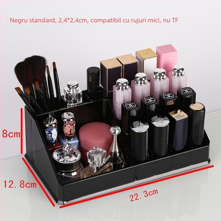 Suport transparent pentru ruj cu grilaj — organizator de makeup pentru birou, raft de stocare luciu de buze, strat unic