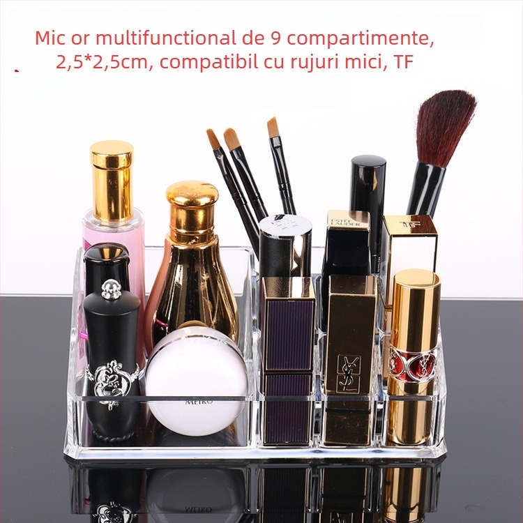 Suport transparent pentru ruj cu grilaj — organizator de makeup pentru birou, raft de stocare luciu de buze, strat unic