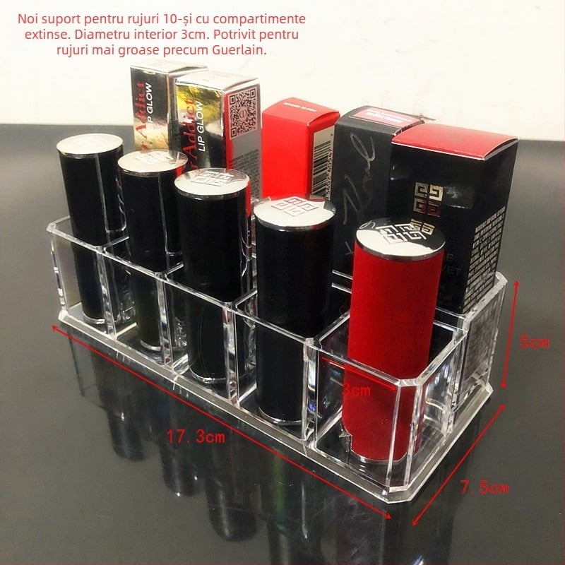 Suport transparent pentru ruj cu grilaj — organizator de makeup pentru birou, raft de stocare luciu de buze, strat unic