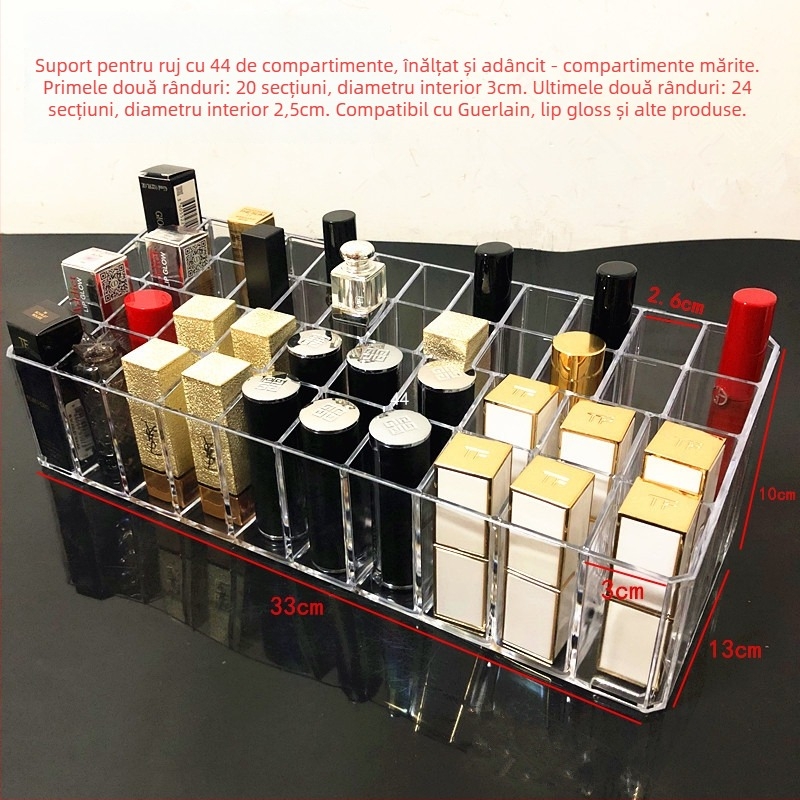 Suport transparent pentru ruj cu grilaj — organizator de makeup pentru birou, raft de stocare luciu de buze, strat unic