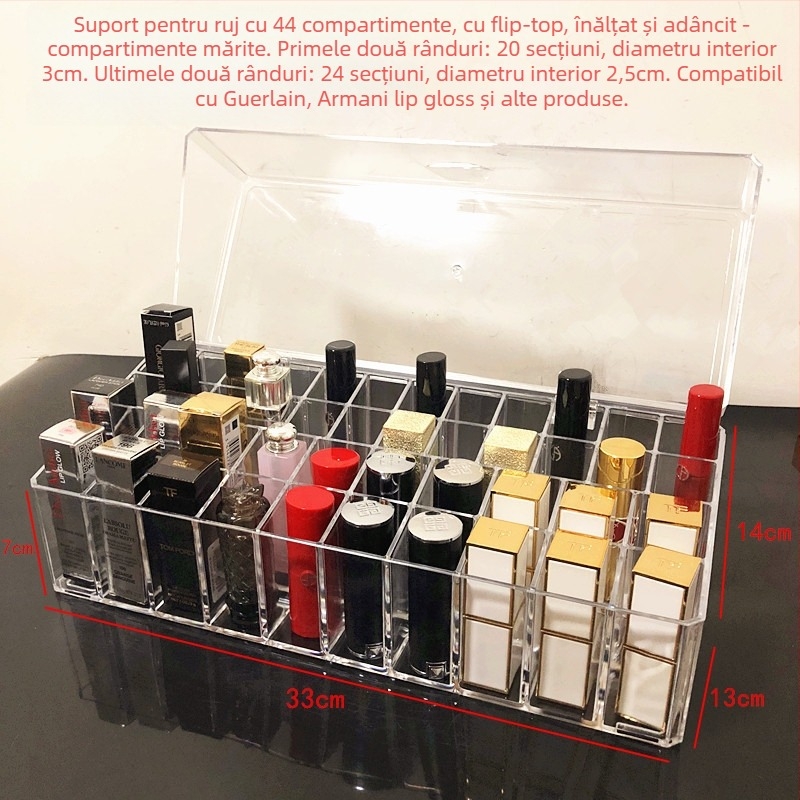 Suport transparent pentru ruj cu grilaj — organizator de makeup pentru birou, raft de stocare luciu de buze, strat unic
