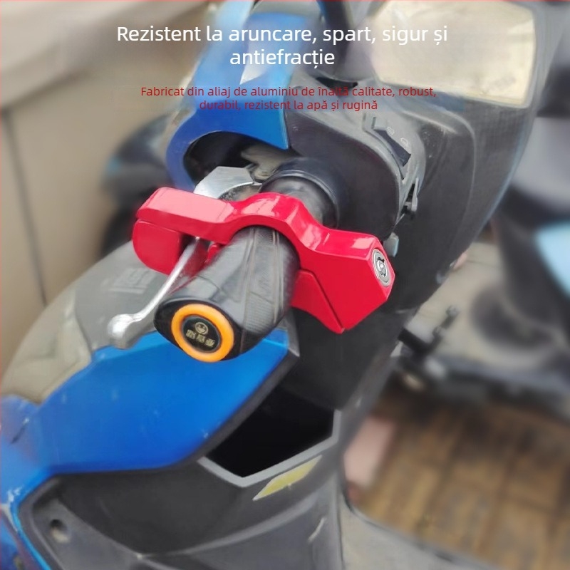 Încuietoare ghidon – Lacăt portabil anti-furt pentru scutere electrice și motociclete, aliaj aluminiu-zinc, Gold Duobao, Stil modern minimalist