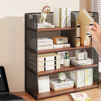 Raft pentru birou — bibliotecă cu mai multe niveluri, cadru metalic + panou din lemn, stil modern minimalist, spațiu universal, multifuncțional