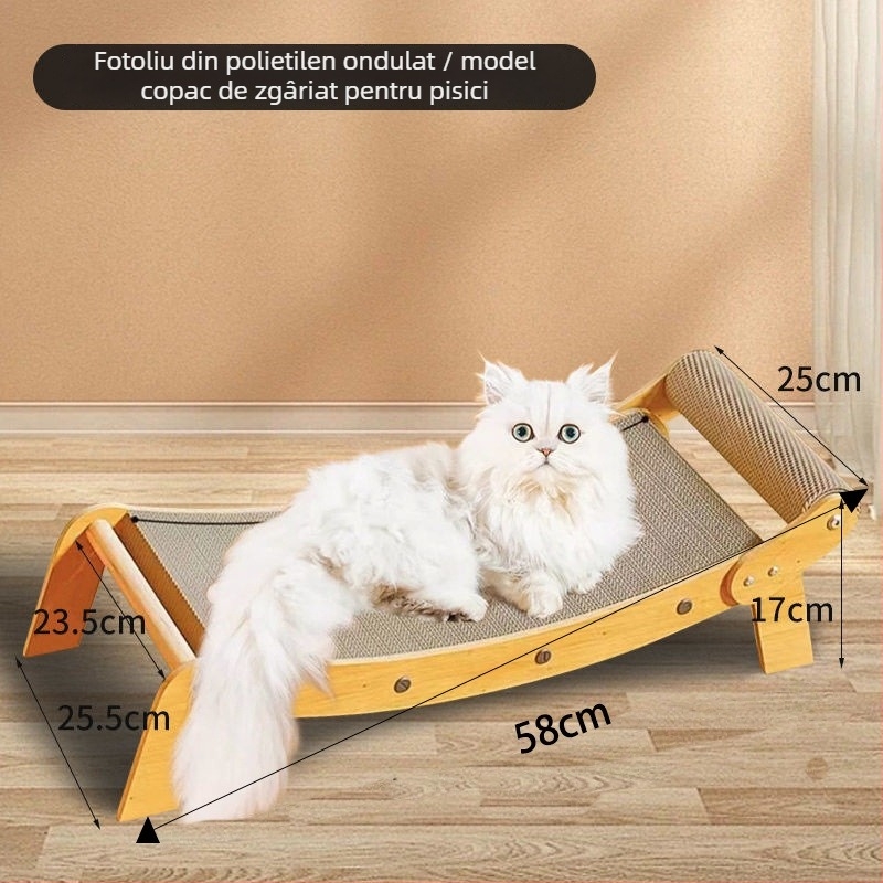 Placă de zgâriere pentru pisici cu sisal și cuib din carton ondulat, șezlong integrat